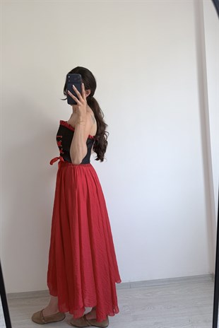 Venice Asimetrik Kesim Kırışık Kumaş Etek Kırmızı 