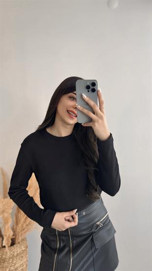 Vera Siyah Basic Uzun Kol Marka Model İnce Sweat