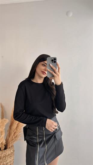 Vera Siyah Basic Uzun Kol Marka Model İnce Sweat