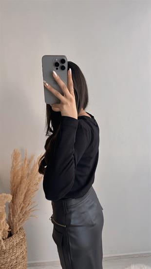 Vera Siyah Basic Uzun Kol Marka Model İnce Sweat