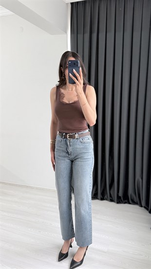 Wang Açık Mavi Kemerli Yüksek Bel Jean