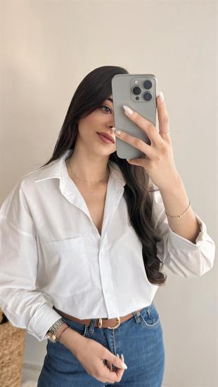 Wave Varaklı Çizgili Poplin Gömlek Beyaz