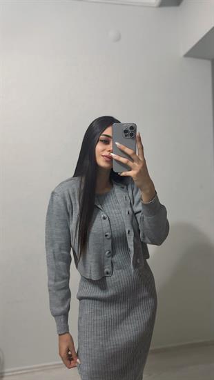 Wolare Triko Hırkalı  Gri Elbise 