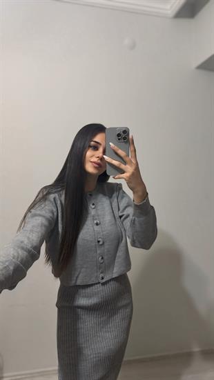 Wolare Triko Hırkalı  Gri Elbise 
