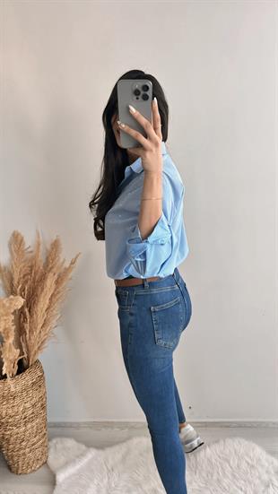 Wore Taş Detaylı Gömlek Mavi