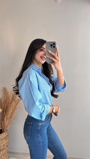 Wore Taş Detaylı Gömlek Mavi
