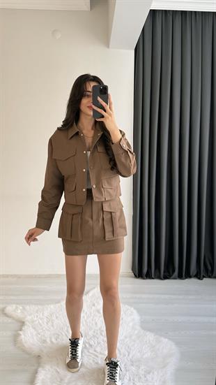 Yesenia Kahve Gabardin Tensel Cepli Takım
