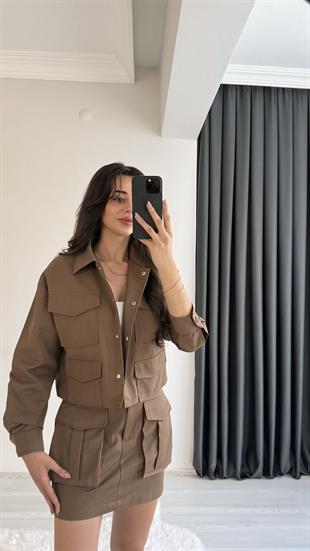 Yesenia Kahve Gabardin Tensel Cepli Takım