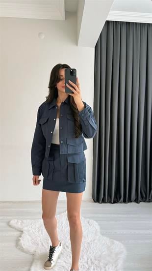 Yesenia Lacivert Gabardin Tensel Cepli Takım