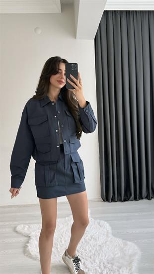 Yesenia Lacivert Gabardin Tensel Cepli Takım