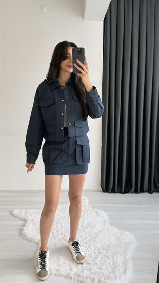 Yesenia Lacivert Gabardin Tensel Cepli Takım