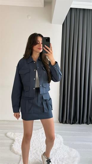 Yesenia Lacivert Gabardin Tensel Cepli Takım