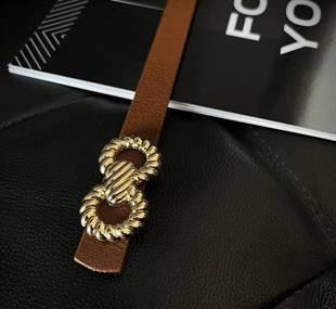 Yuvarlak Gold Tokalı Bordo Kemer 