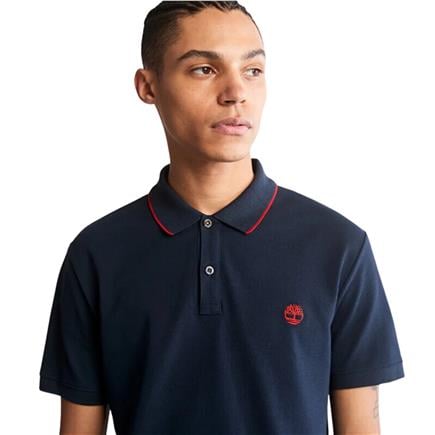 Timberland Printed Neck Short Sleeve Polo Dark Sapphıre Erkek T-Shirt