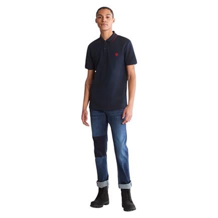 Timberland Printed Neck Short Sleeve Polo Dark Sapphıre Erkek T-Shirt