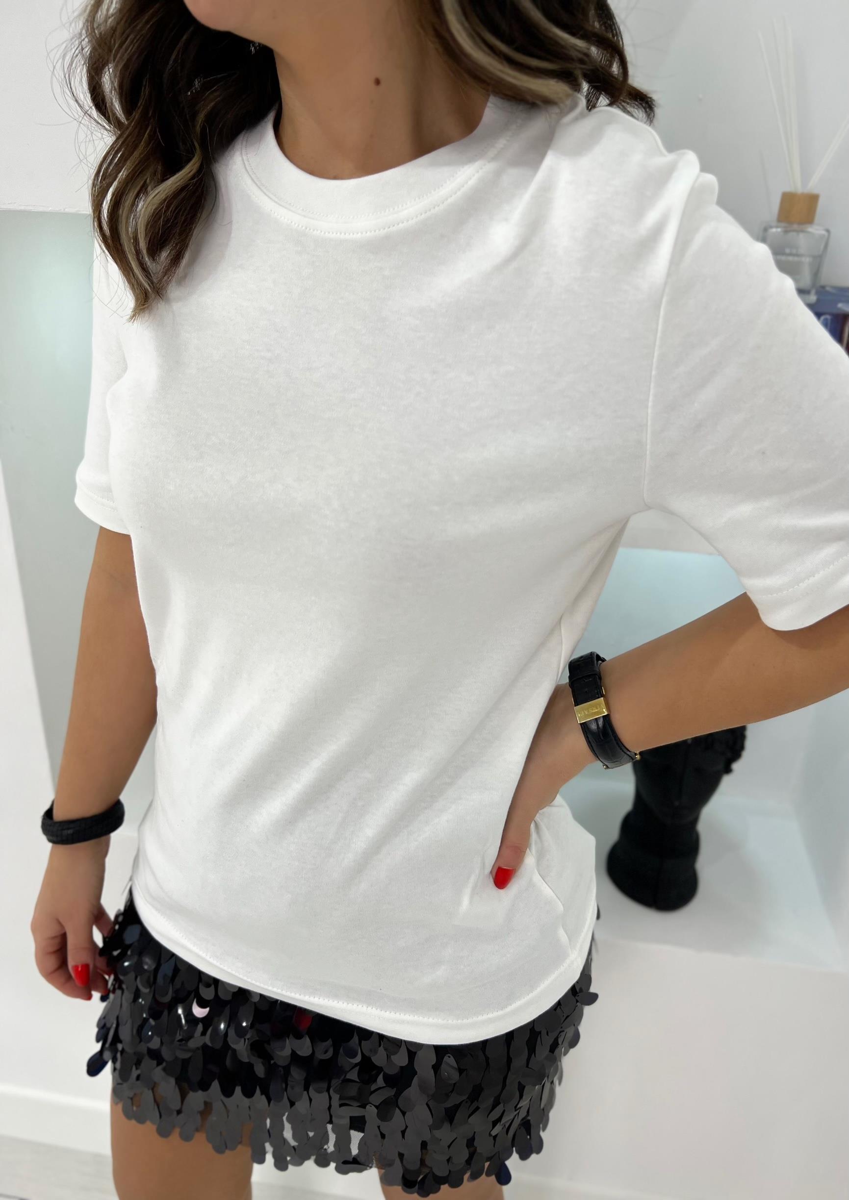 Bisiklet Yaka Beyaz Basic Tişhört