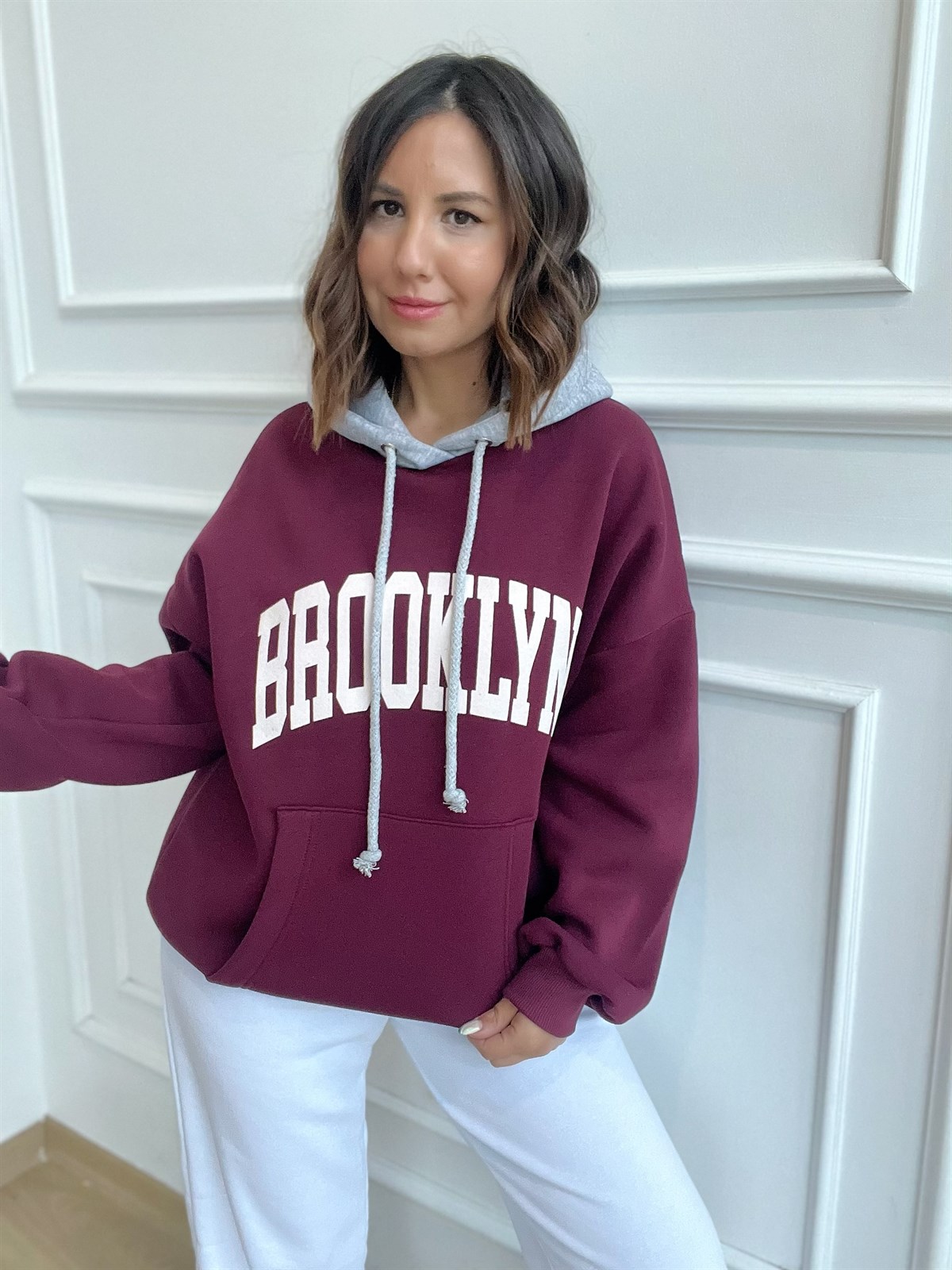 Bordo Brooklyn Kapişonlu Sweat