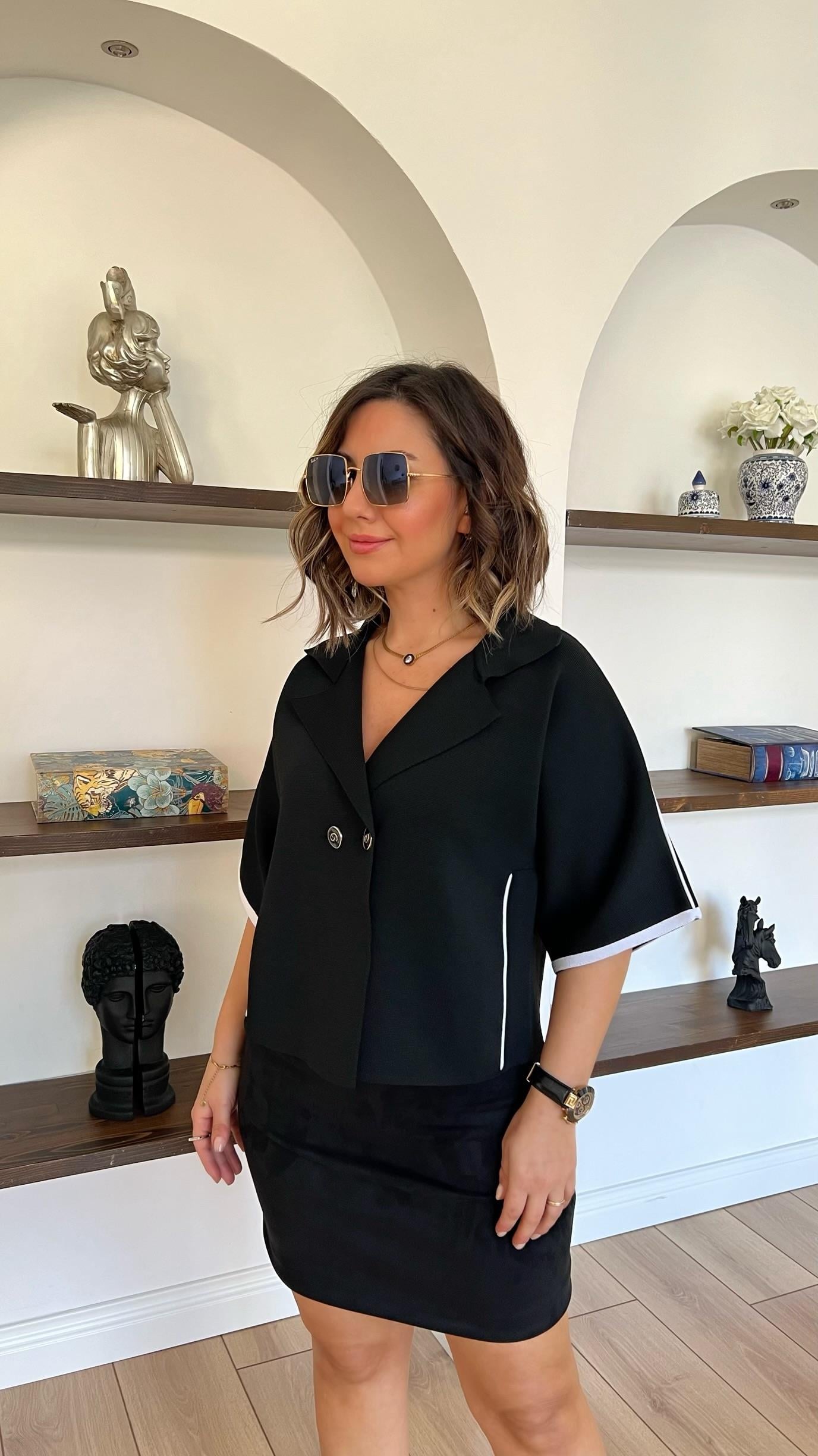 Fakir Kol Triko Siyah Ceket Hırka