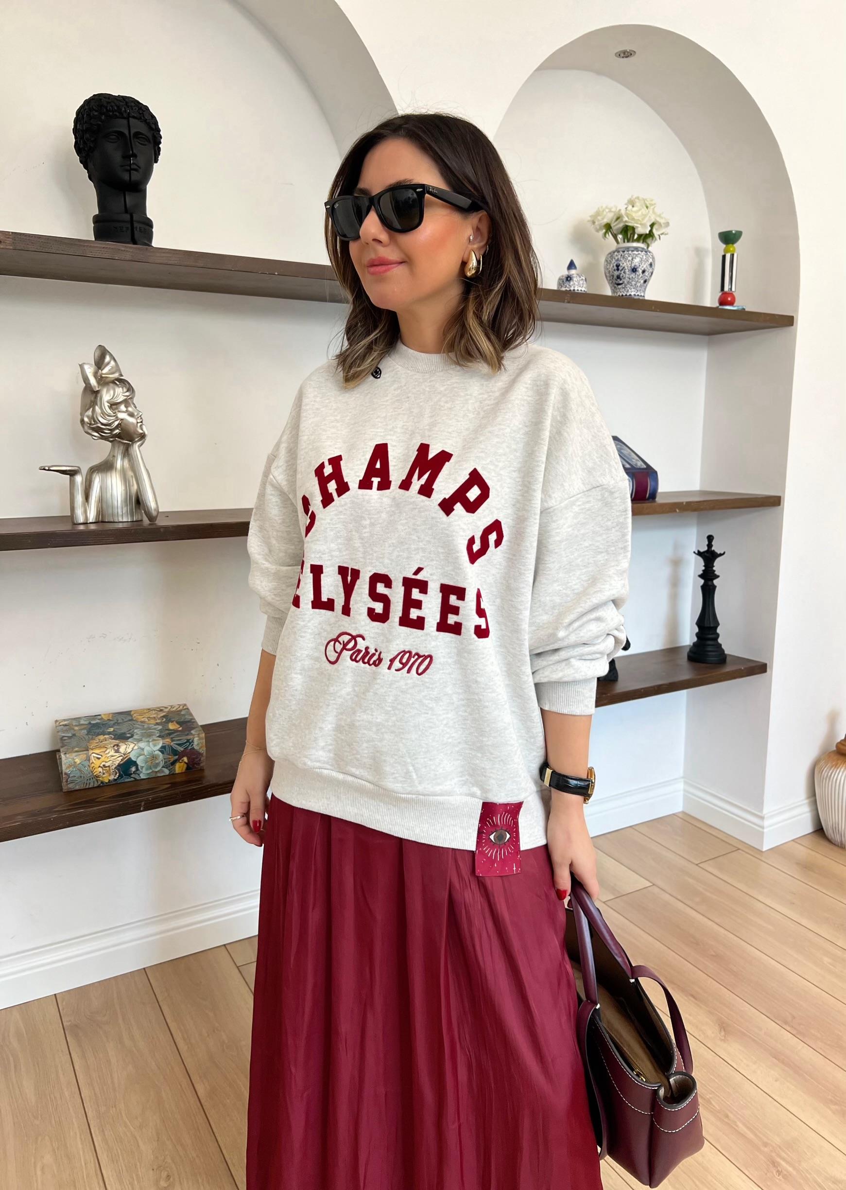 Gri Kabartma Yazılı Sweatshirt