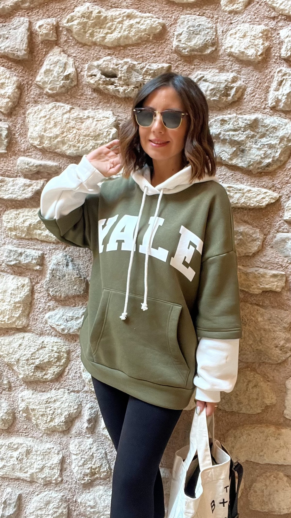 Haki Renk Yale Kapişonlu Sweat