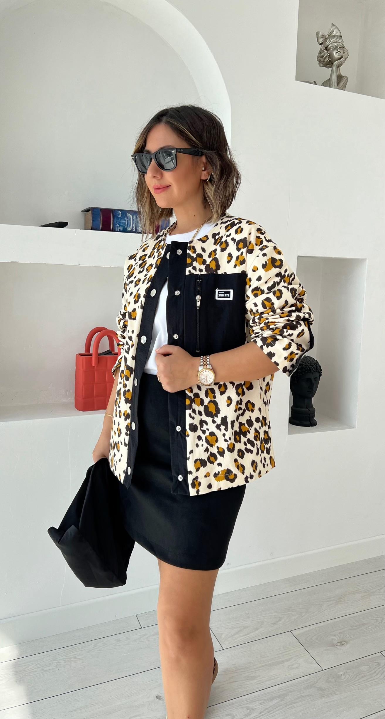Kw Leopar Önü Çıtçıtlı Gabardin Ceket