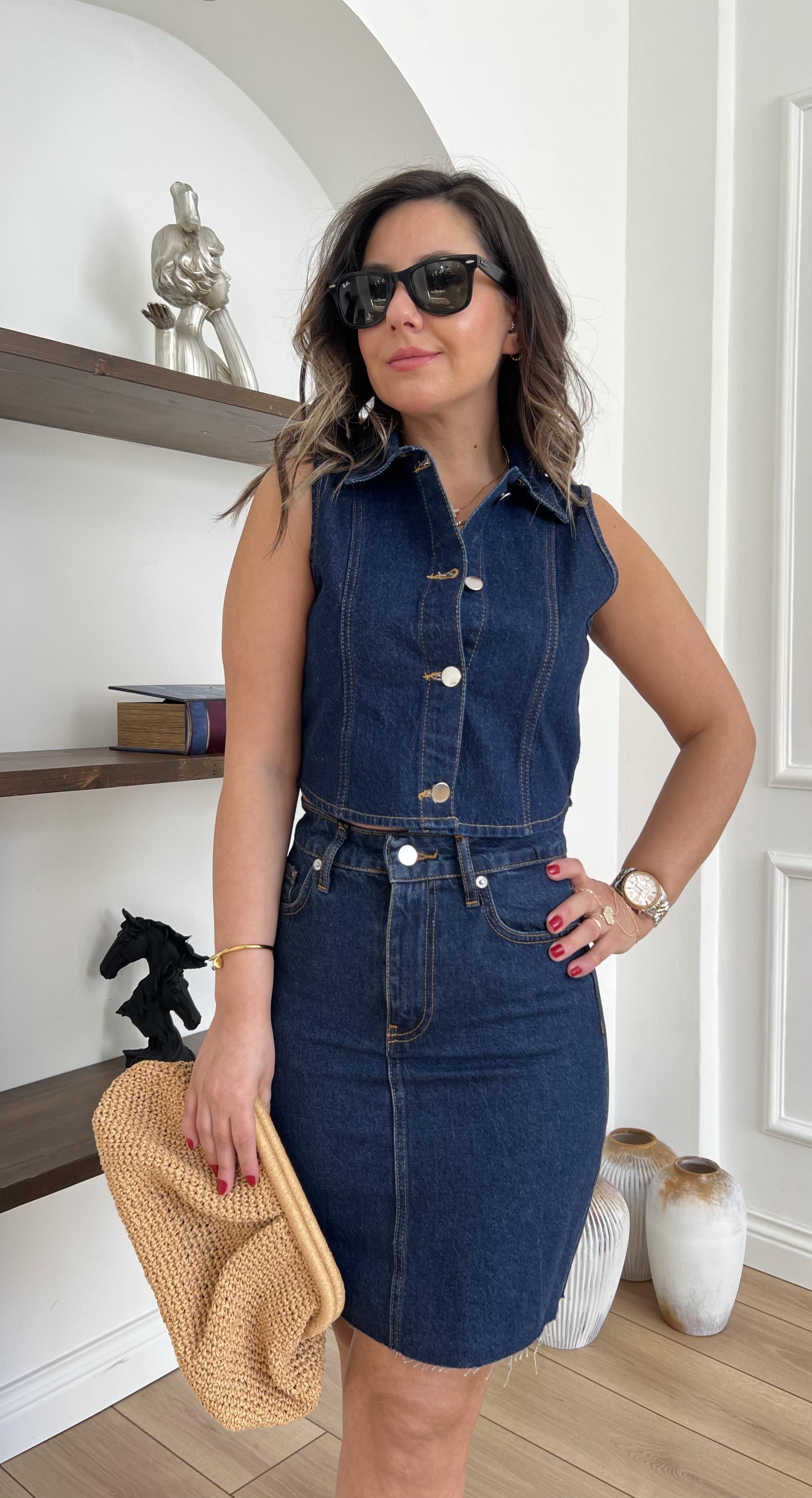 Lacivert Denim Bluz