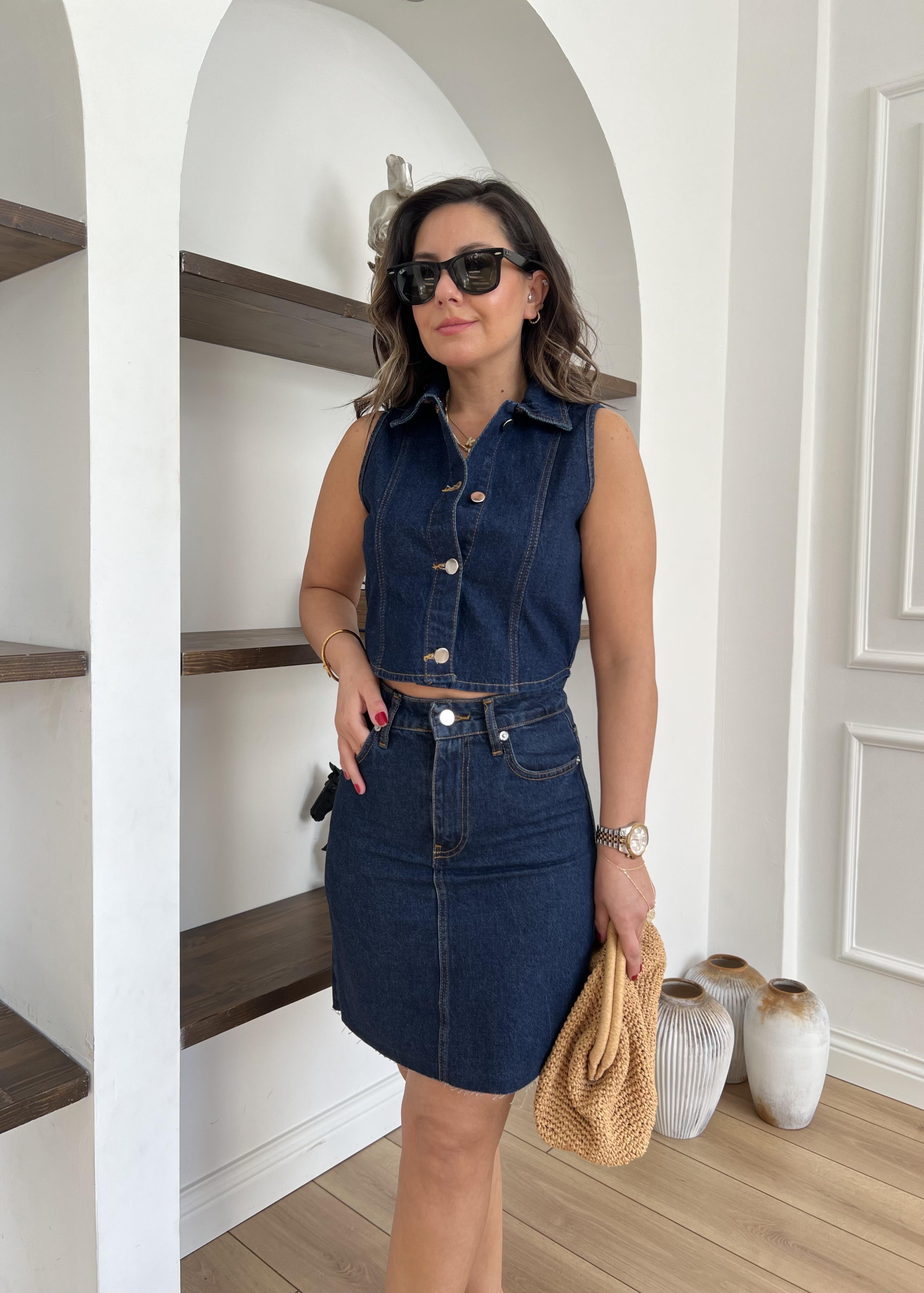 Lacivert Denim Etek