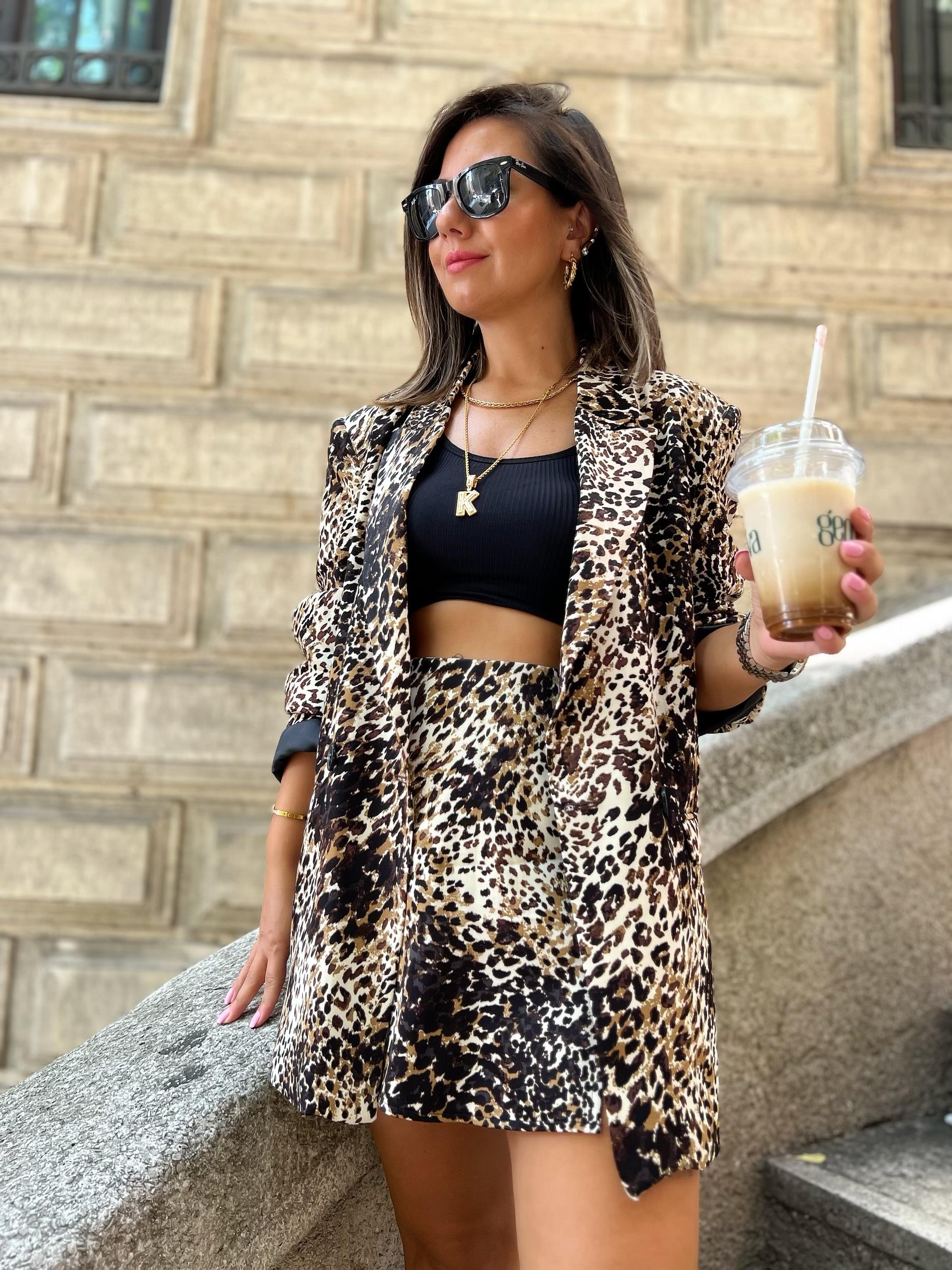 Leopar Desenli Blazer Ceket