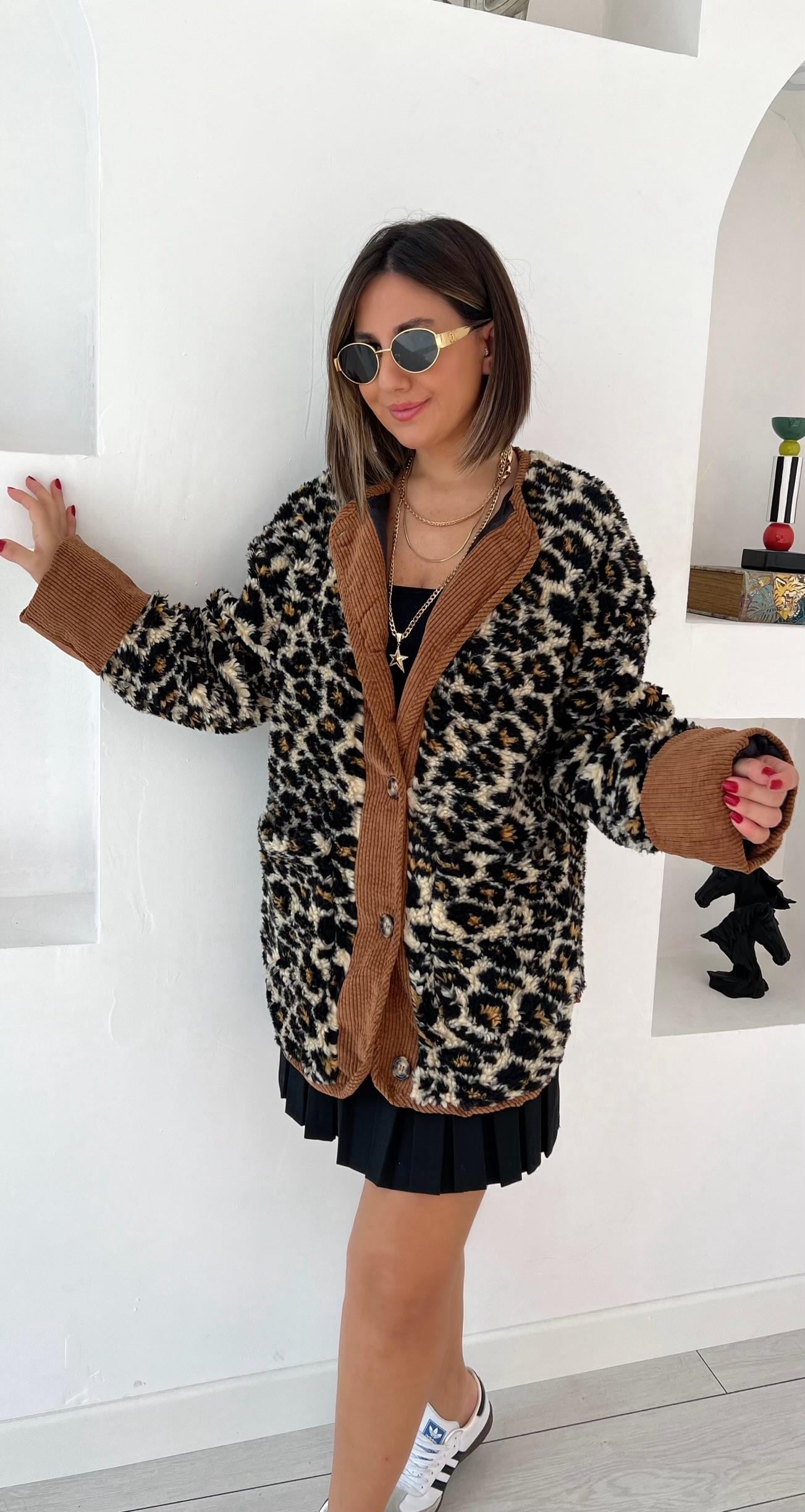 Leopar Desenli Peluş Mont