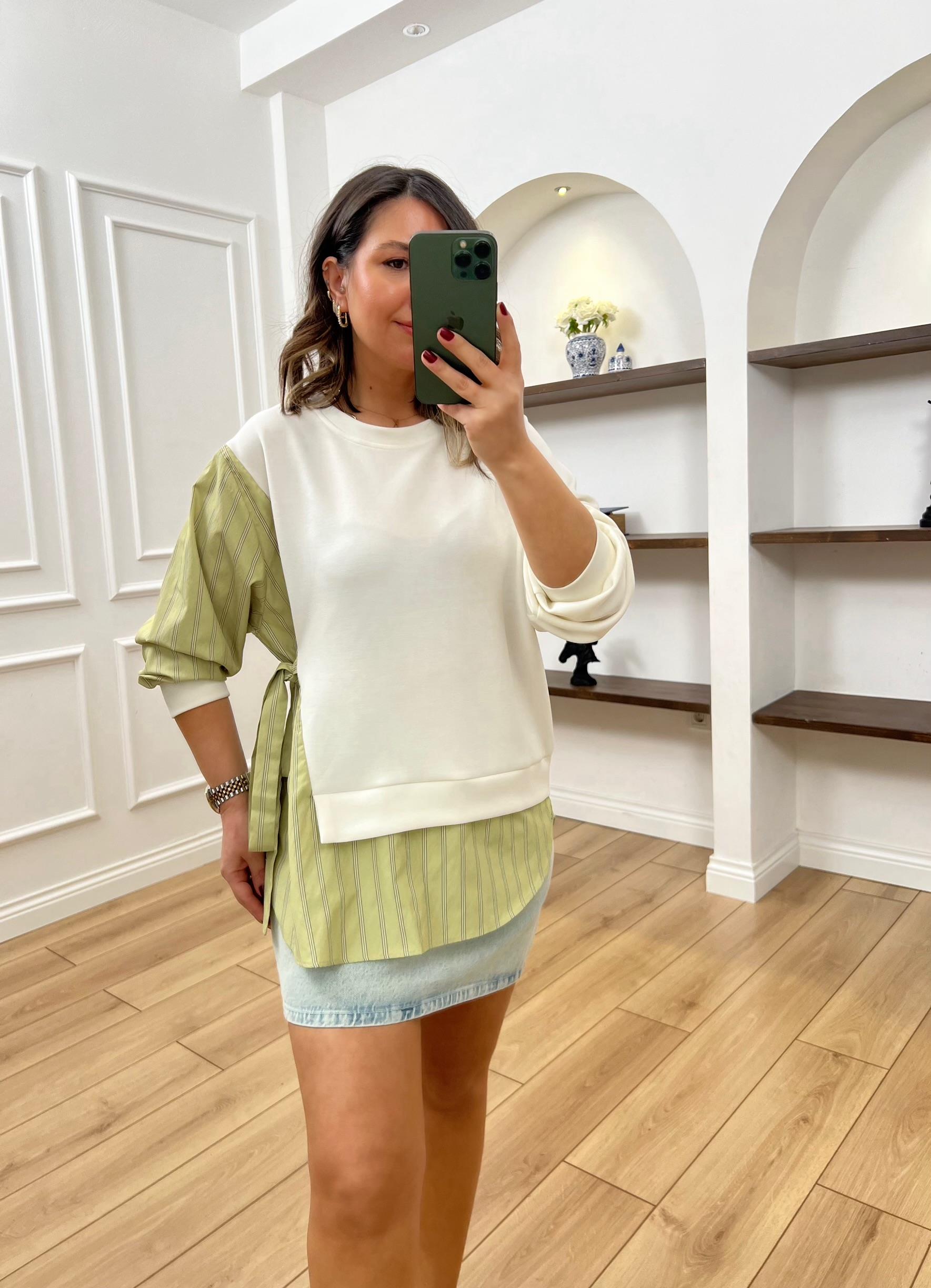 Paraşüt Detaylı Bağlamalı Ekru  Sweatshirt