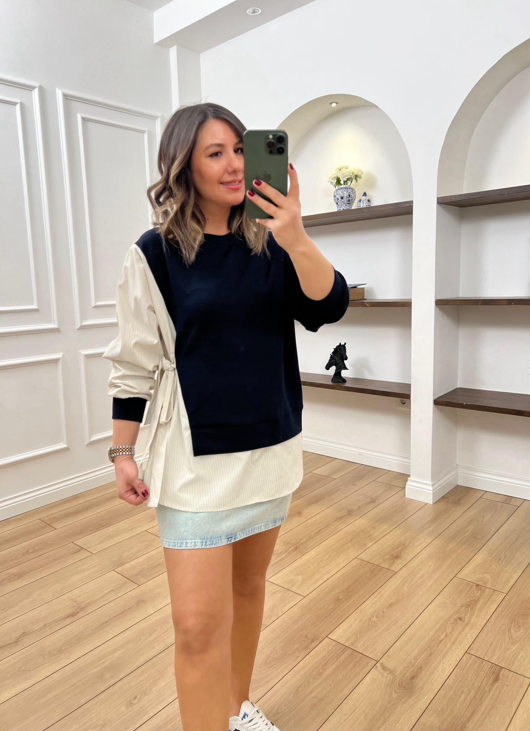 Paraşüt Detaylı Bağlamalı Lacivert  Sweatshirt