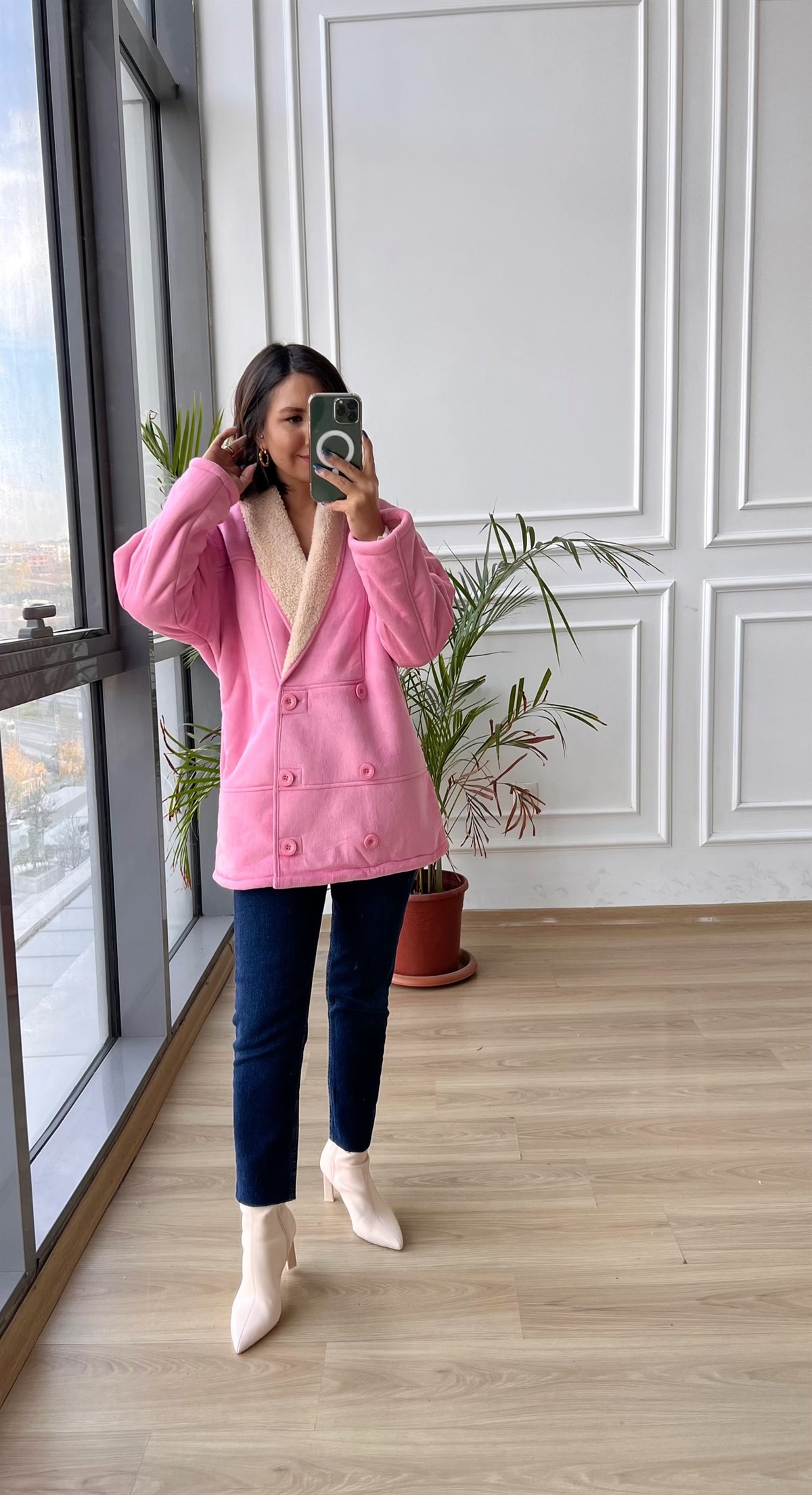 Pembe İçi Yünlü Ceket