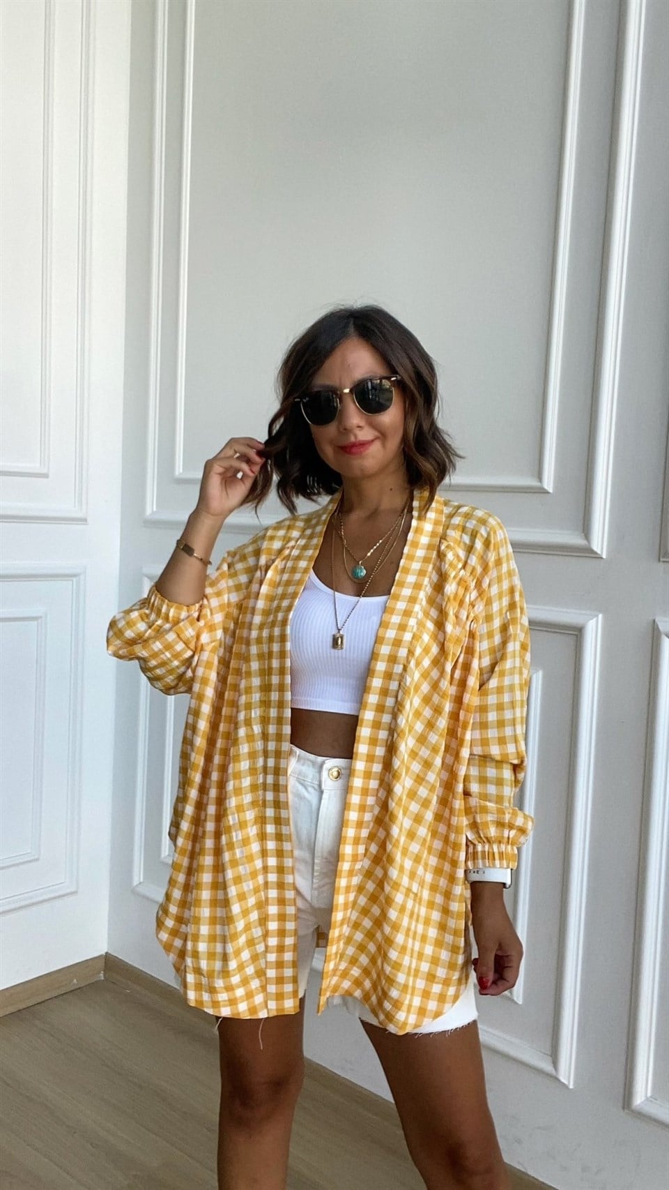 Sırtı İşlemeli Pötikareli Kimono