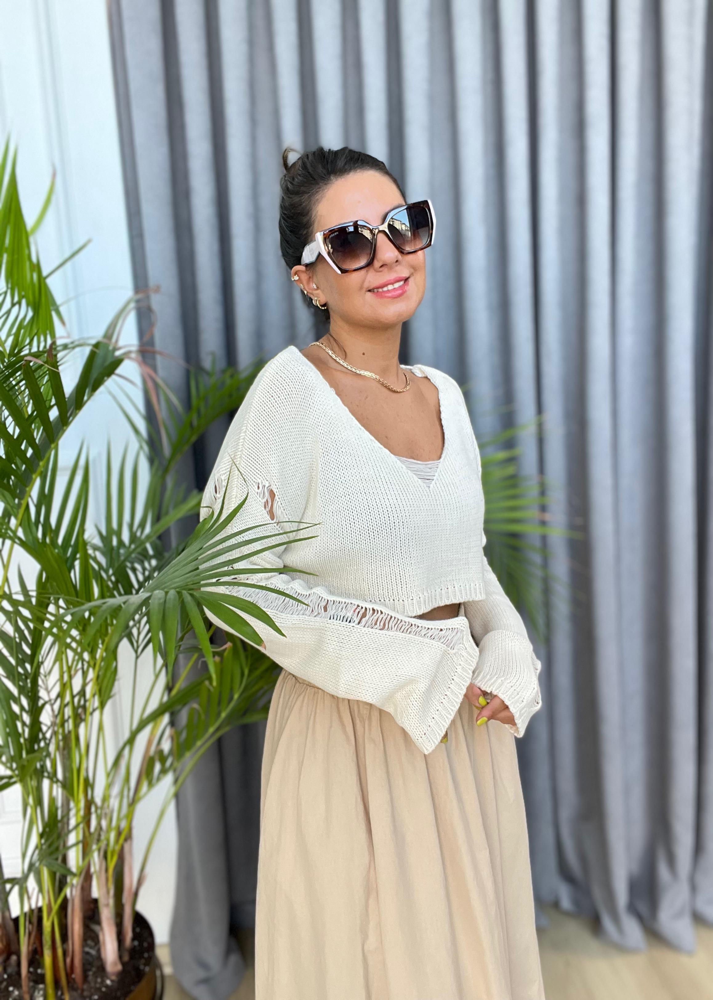 Yırtık Detaylı Bej Crop