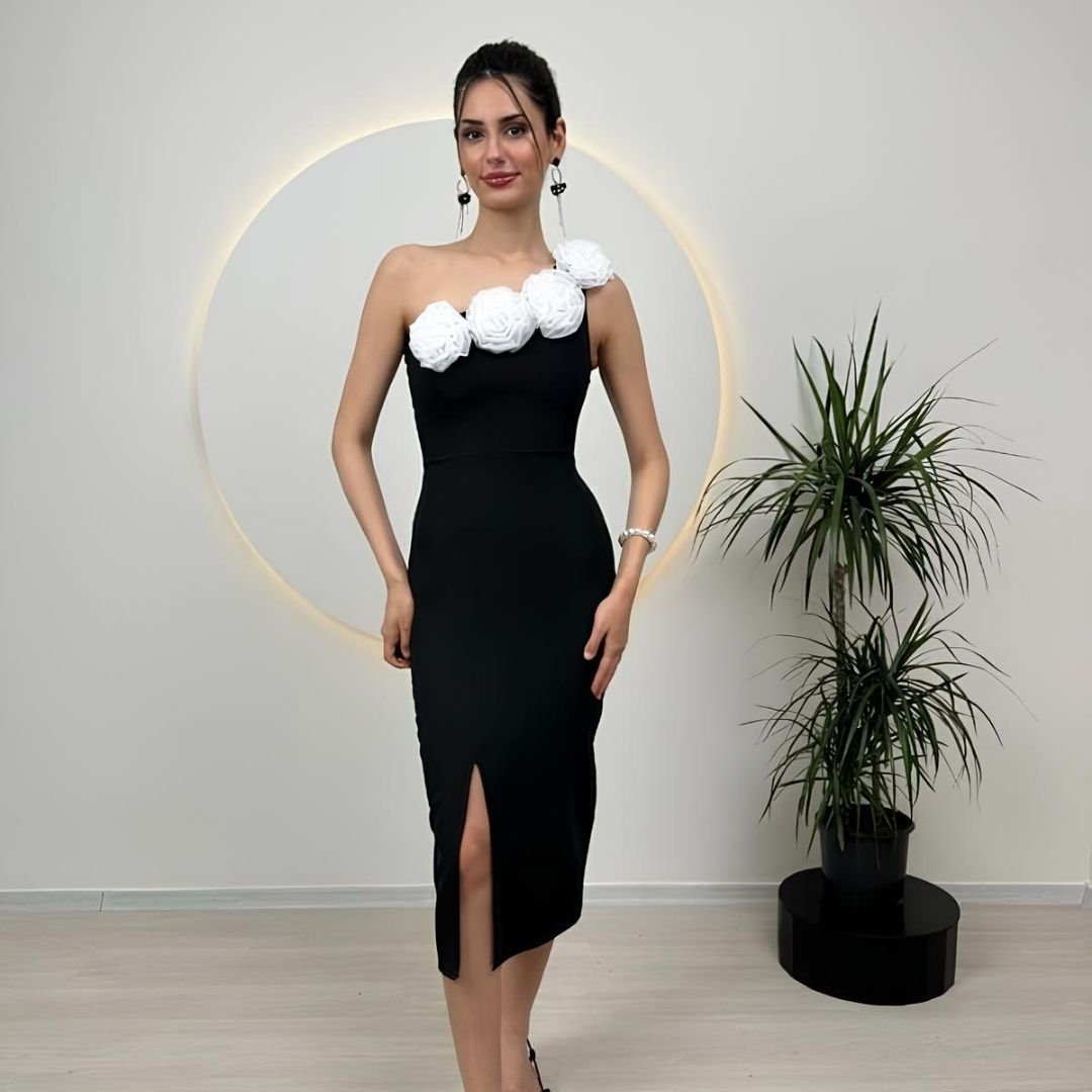 gül detaylı abiye elbise