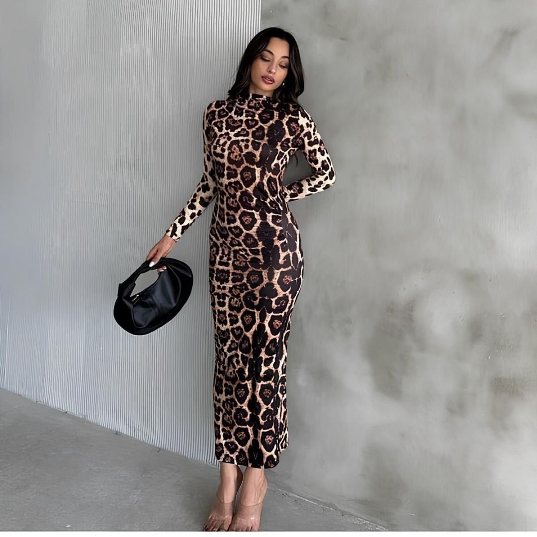 leopar desenli elbise