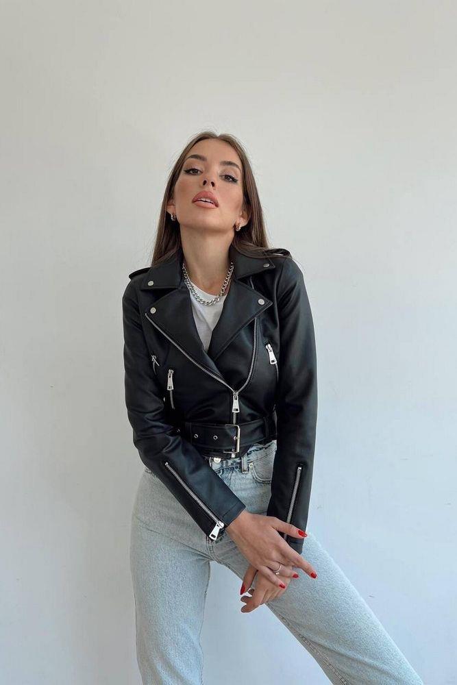 Kadın Siyah Biker Deri Ceket