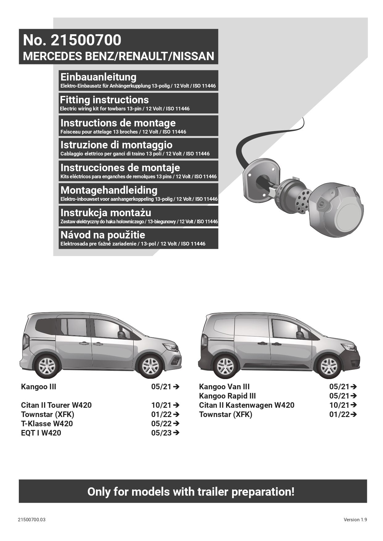 Renault Kangoo III  05/2021- ) ARACA ÖZEL ORJİNAL ELEKTRİK MODÜLÜ 