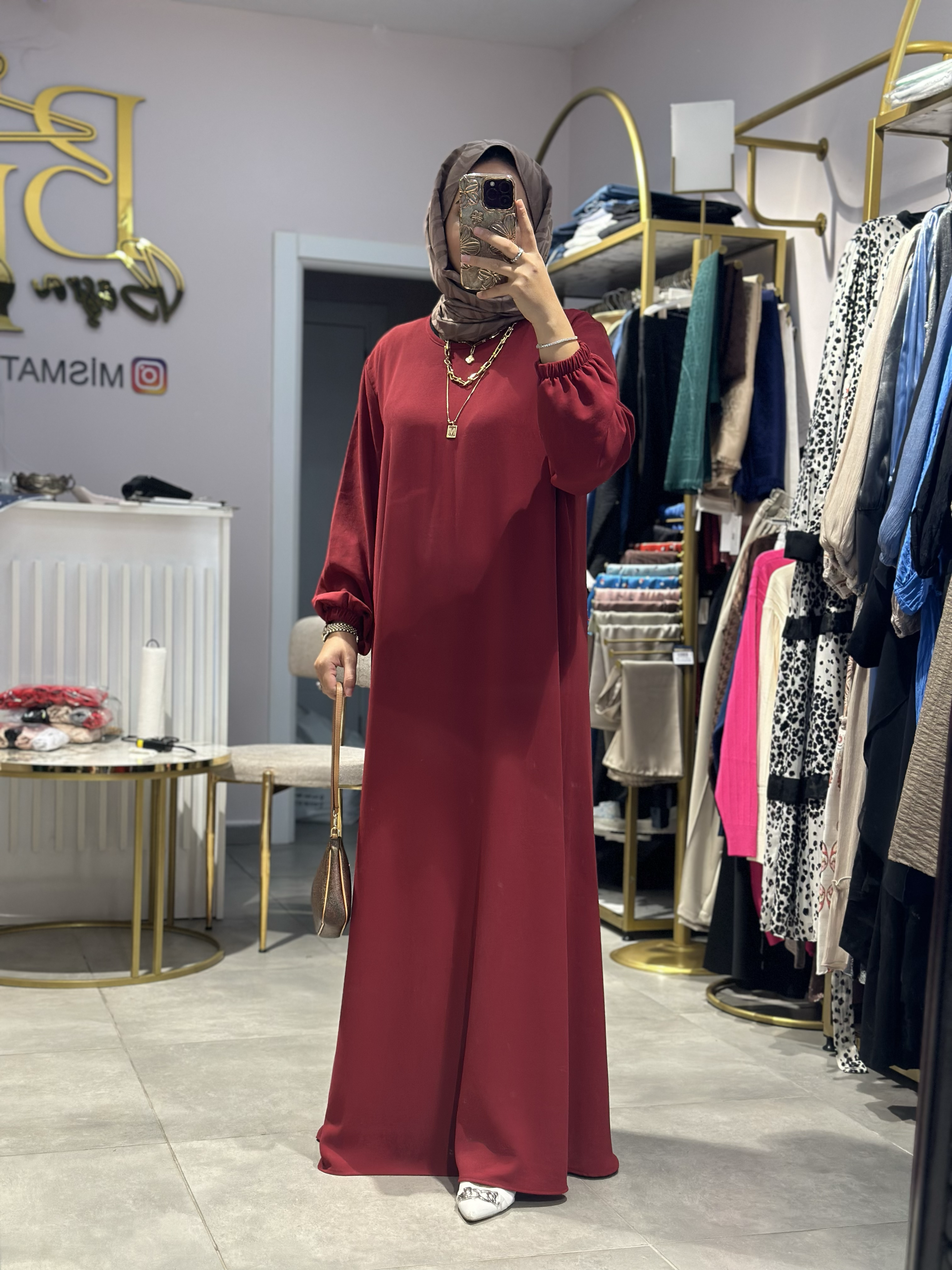 MİSMATMAZEL KREP BORDO ELBİSE