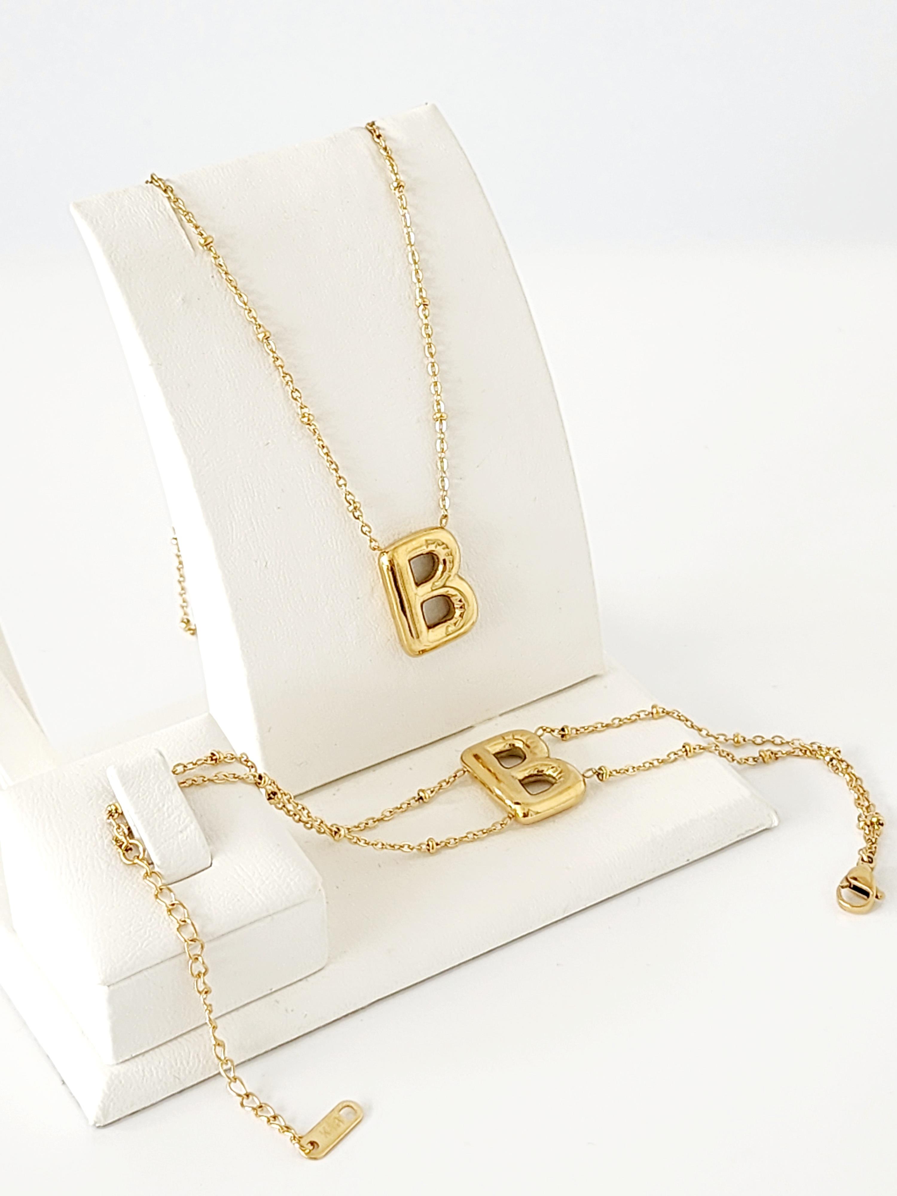 Çelik Gold Balon B Harfi Kolye, Bileklik Kombin