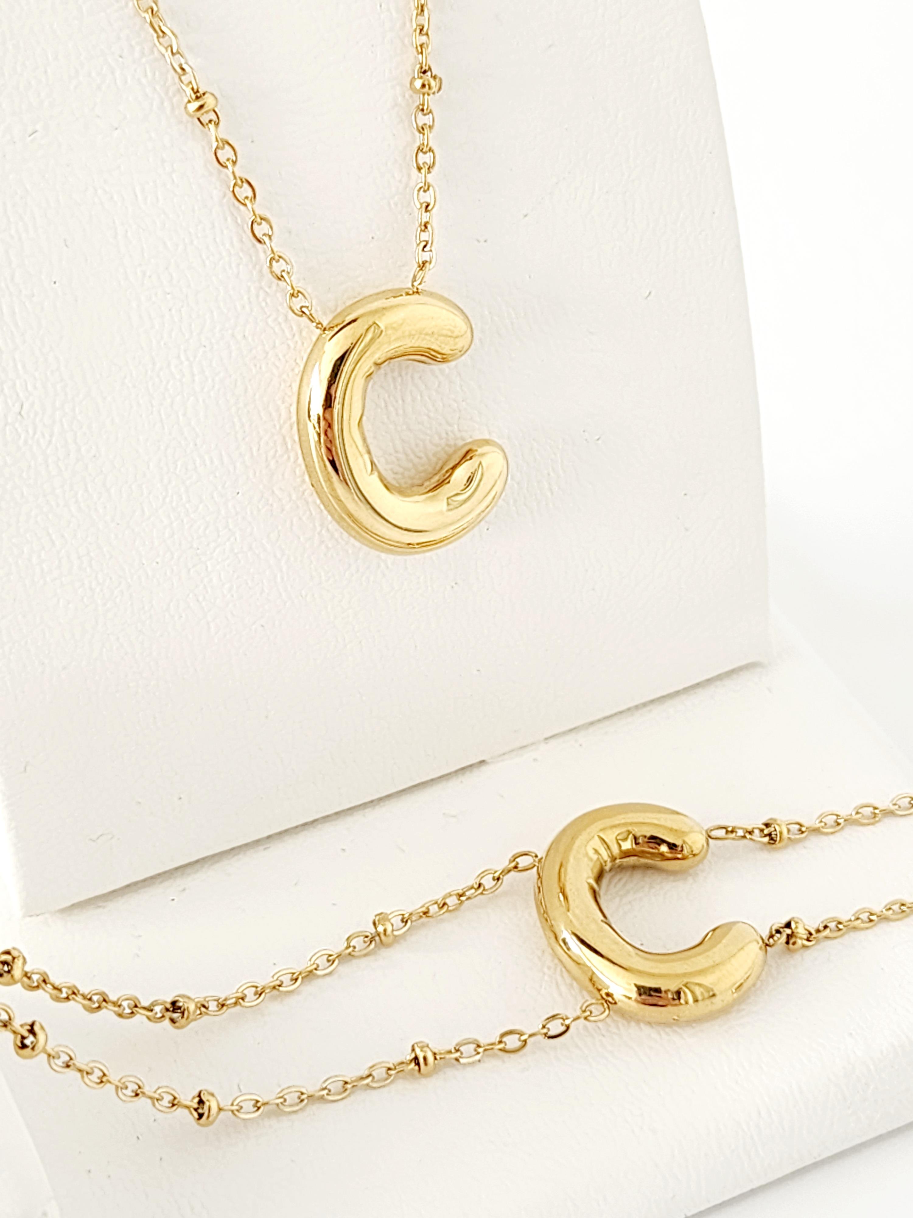 Çelik Gold Balon C Harfi Kolye, Bileklik Kombin