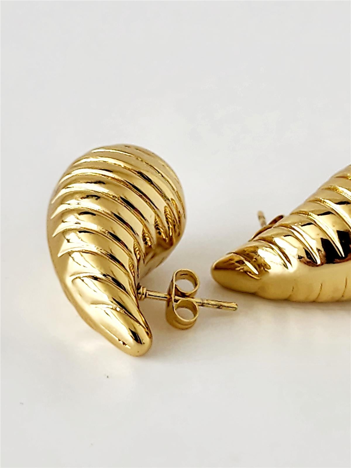 Çelik Gold Çizgili Botega Damla Küpe