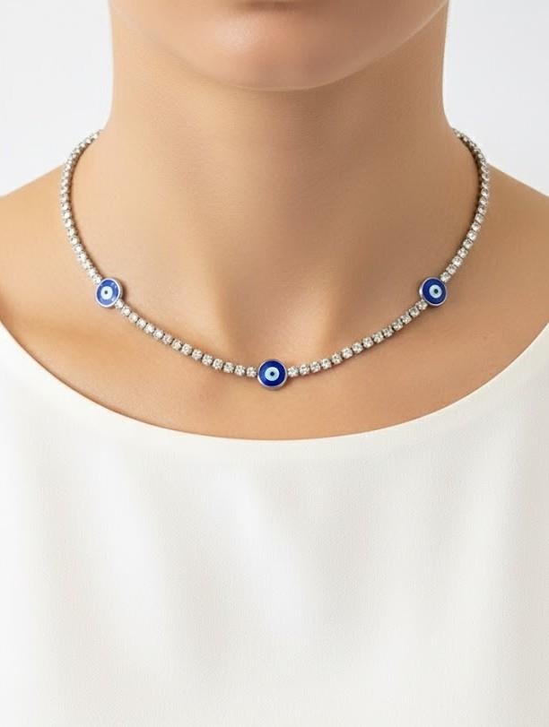 Çelik Silver Nazarlıklı Suyolu Kolye