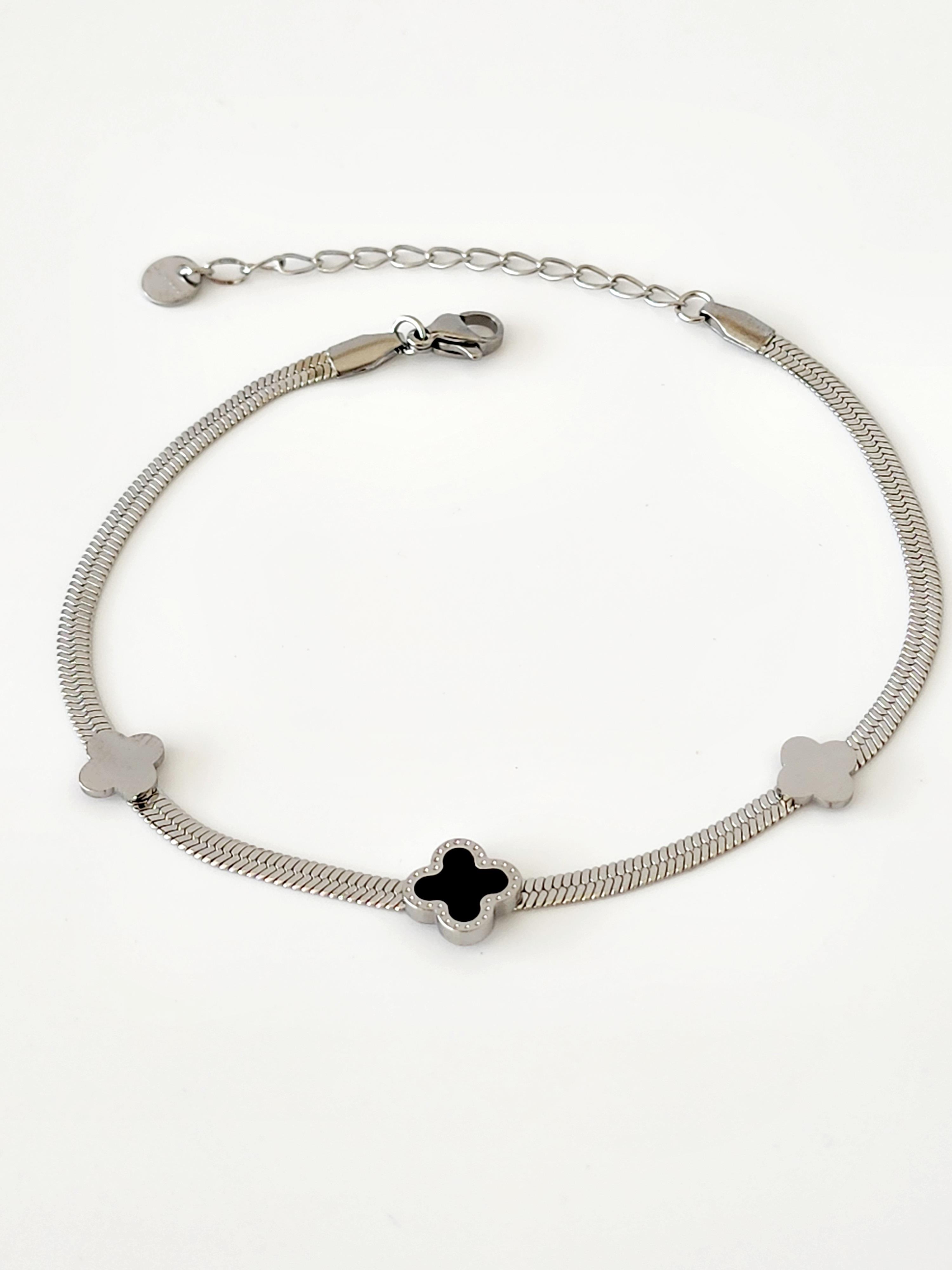 Çelik Silver Siyah Yoncalı Halhal