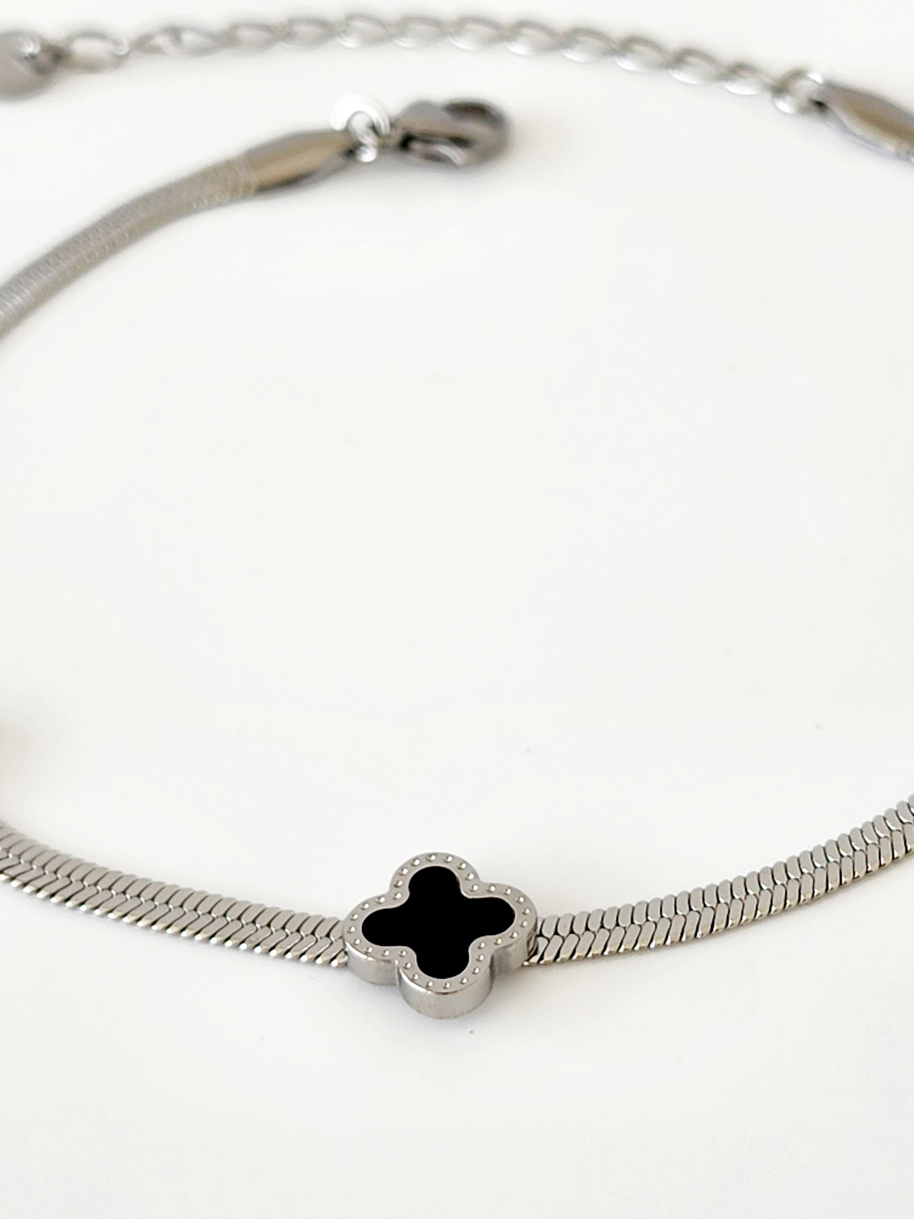 Çelik Silver Siyah Yoncalı Halhal