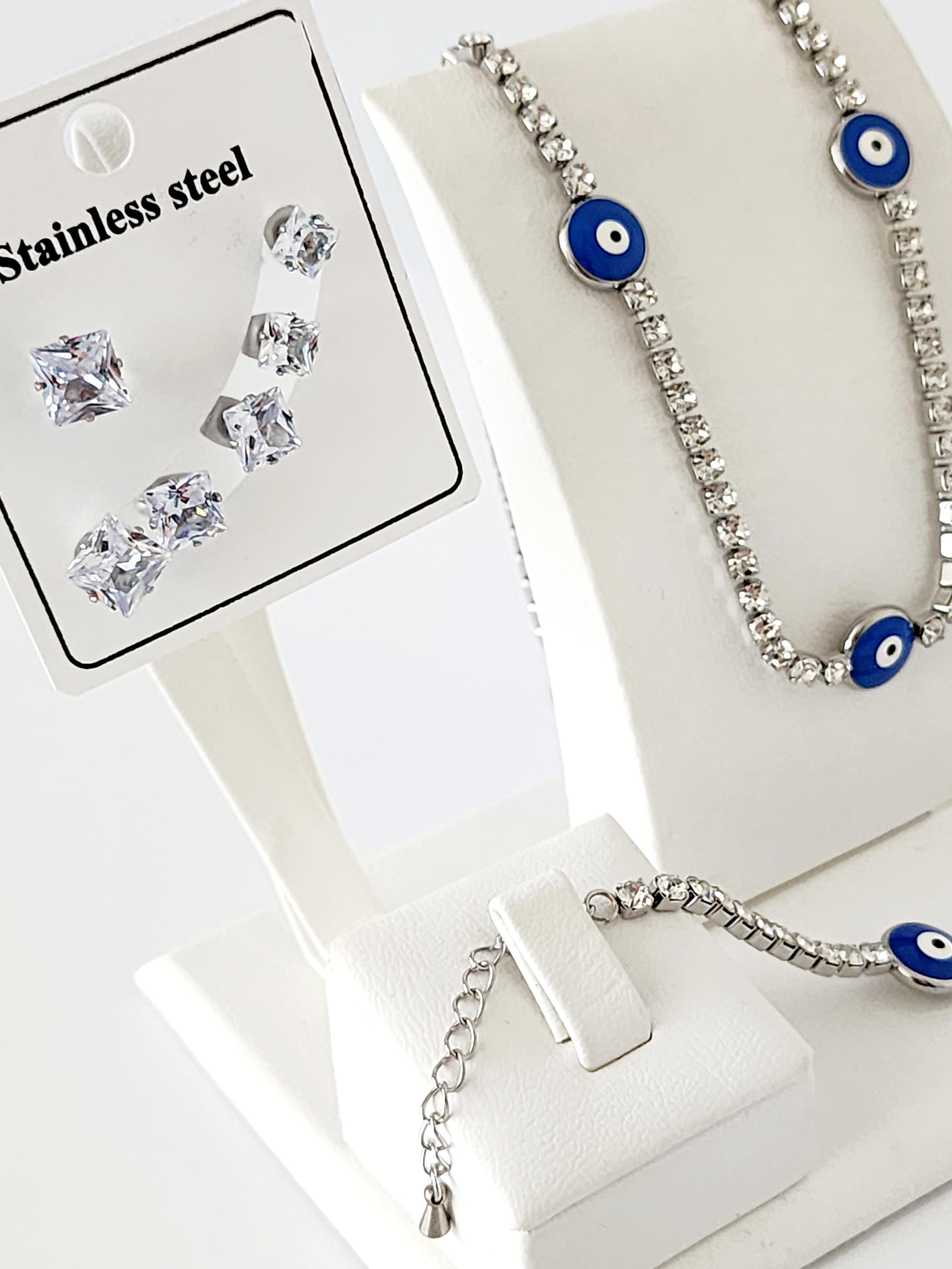 Çelik Silver Suyolu 3lü Kolye, Bileklik Küpe Kombin