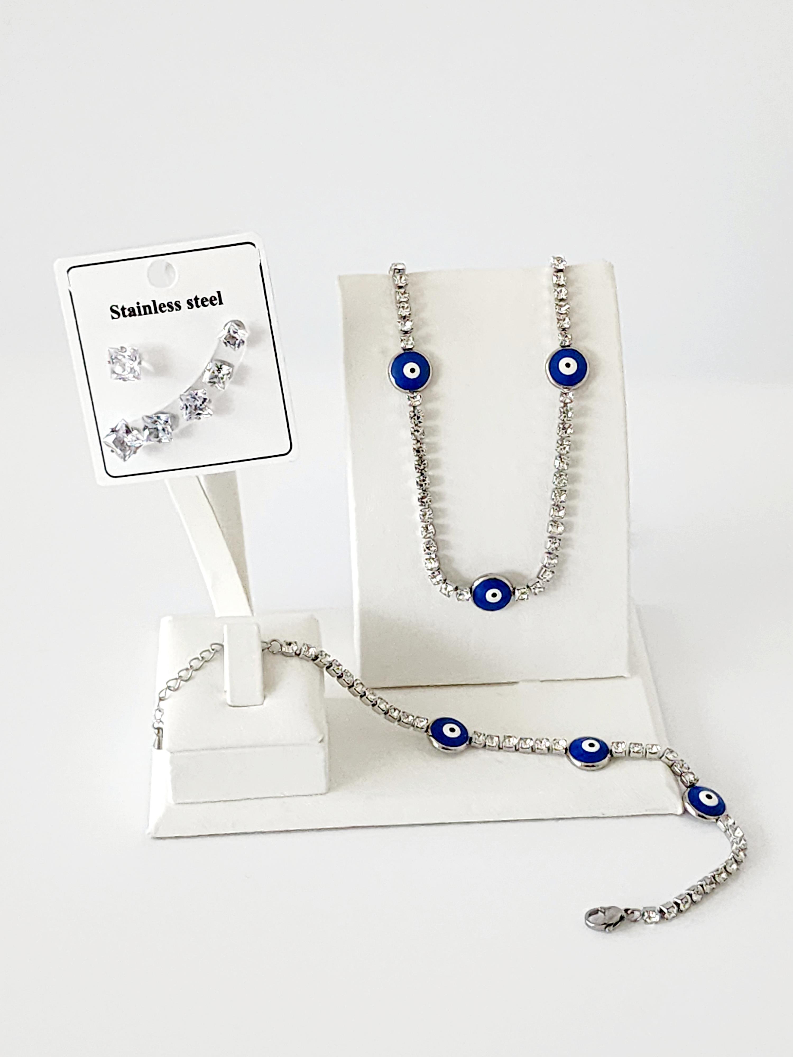Çelik Silver Suyolu 3lü Kolye, Bileklik Küpe Kombin