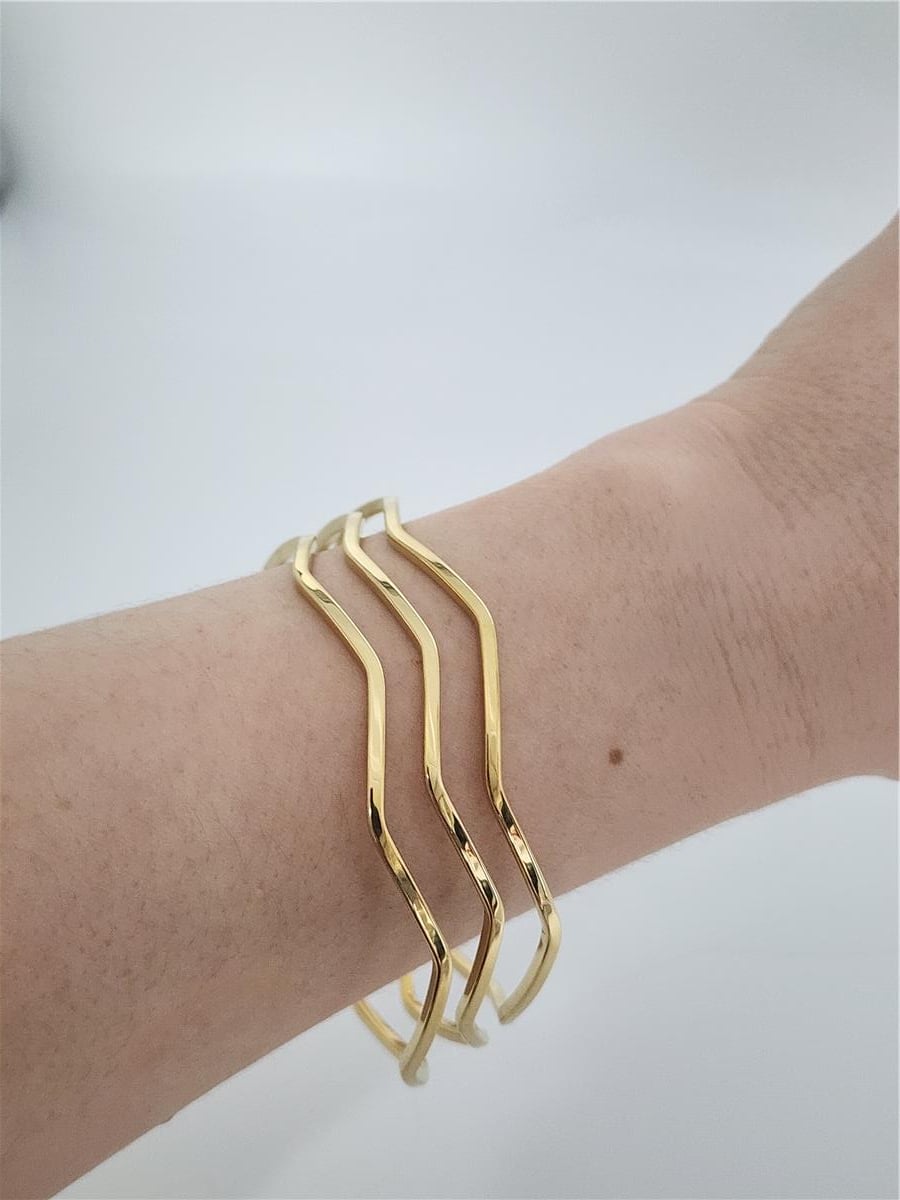 Dalgalı Ajda 3lü Gold Bilezik