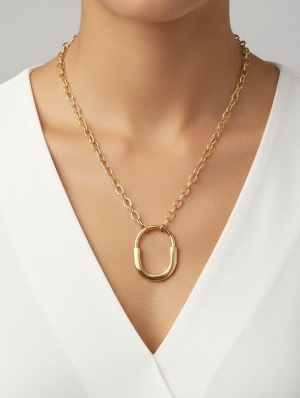 Kilit Detaylı Gold Kolye 45 cm