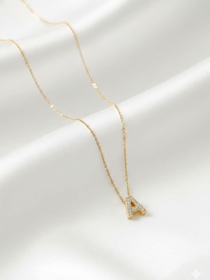 Minimal Zirkon Taşlı Gold Harf Kolye